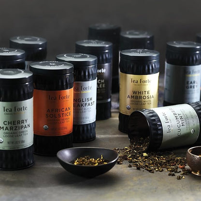 Tea Forte Earl Grey Premium Organic Loose Leaf Caffeinated Black Tea Blend Canister, Makes 35-50 Cups