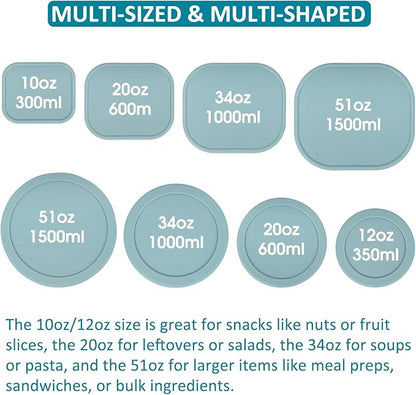 100% Silicone Food Storage Containers with Lids, 8 Pack, 10oz to 51oz, Reusable Leakproof Nesting & Stackable Silicone Bento Lunch Box, Microwave Freezer Dishwasher Oven Safe, BPA Free, Slate Green