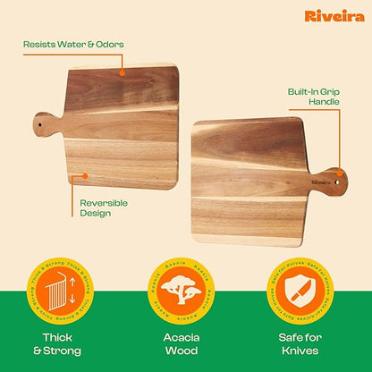 Riveira Acacia Wood Cutting Board – Gourmet Acacia Grandeur: 17 x 13 Wooden Cutting Board – Natural Wooden Cutting Boards For Kitchen Decorative – Innovative Juice Grooves Acacia Wooden Chopping Board