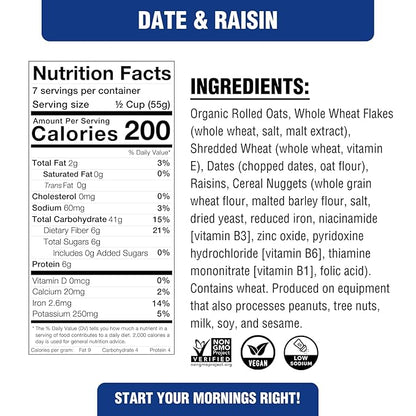 Rip's Big Bowl Cereal - PLANTSTRONG Date & Raisin (6-pack) Non-GMO Whole-Grain Plant-Based Oil Free Pack of 6 x 14oz Bags