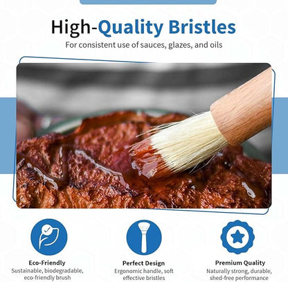 ANGEL’S PEEL LOUNGE Pastry Brush for Baking - Basting Brush with Wooden Handle Flat and Round Heads - Food Brushes for Cooking - Best for BBQ, Egg, Butter, Oil and Sauce – 2 PCS