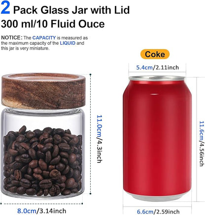 Small Glass Coffee Jars with Top Screw Lid Round Storage Canister Clear Glass Food Jar for Pantry Sugar Tea Coffee Bean Spice Nuts Cookies Bath Salts (2×300ml(10oz))