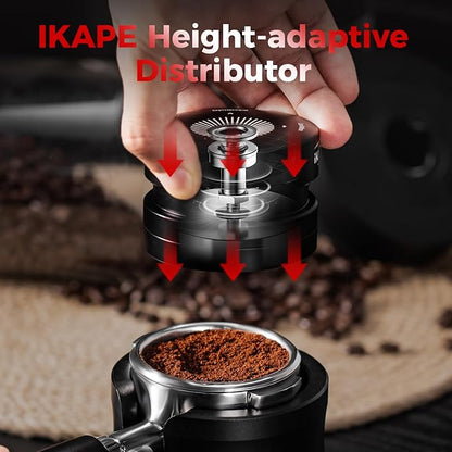 IKAPE 53.3MM Espresso Distributor, Dual-Bearing & High-Speed Rotation Coffee Distributor, Coffee Leveler, Espresso Tamper Tool, Adaptive Height Coffee Leveler for 54mm Portafilters