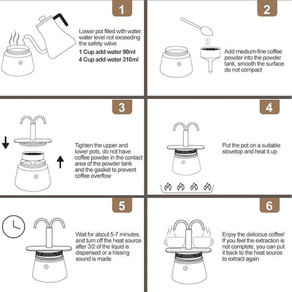 Uncoated 2 Cup Dual Pipe Moka Pot 304 Thickened Stainless Steel Mini Coffee Maker Stovetop Espresso Coffeemaker Italian Classic Style Brewing Greca Cafe Mocha Machine for Camping Travel Home 150ml