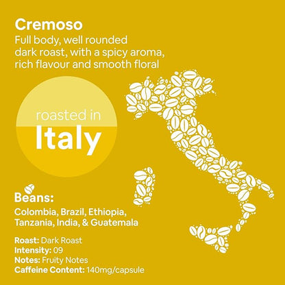 WOKEN COFFEE Compostable Nespresso Pods - Cremoso Dark Roast Italian Espresso Coffee Capsules Compatible With Nespresso Coffee Machine (100 Pod Count, 10 Boxes)