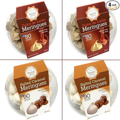 4 Pack Krunchy Melts Original Meringue Cookies | Caramel Delight 4-Pack | 2 Dulce de Leche, 2 Salted Caramel | Only 80-90 Calories Per Serving | Low Fat/Fat Free, Gluten Free, Dairy Free (4 Oz)
