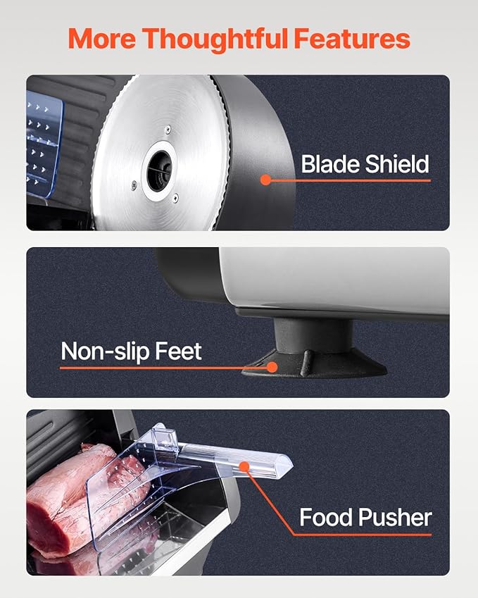 VEVOR Meat Slicer, 7.5 inch Electric Deli Food Slicer with two Premium SUS420 Blades, 0-0.6 inch Adjustable Thickness, 180W Food Slicer Machine for Meat, Hard Bread and Cheese, Home Use