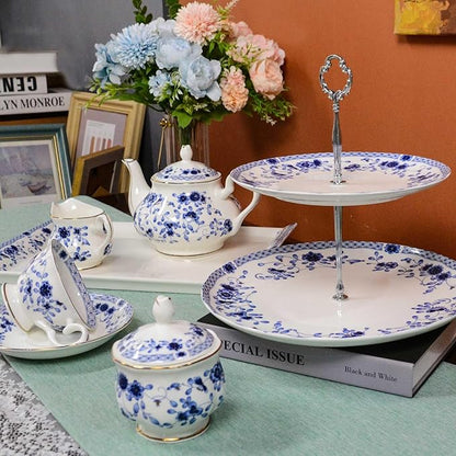 Bone China Tea Set with 2-Tier Afternoon Tea Stand and Serving Trays