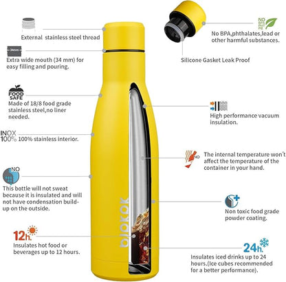 BJPKPK 17oz Insulated Water Bottles Stainless Steel Sports Water Bottles Keep Cold and Hot for Travel Dishwasher Safe,Yellow