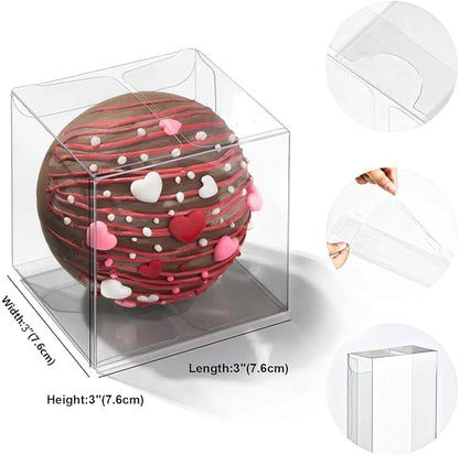 RomanticBaking 100 Pack 3x3x3 Inch Clear Hot Chocolate Bomb Boxes Small Gift Boxes for Cupcake,Candies, Birthday Wedding Party Favor Box