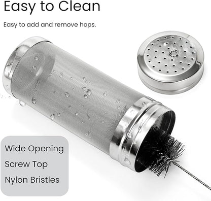 2 Pack Beer Dry Hopper Filters, 2.8 x 7 inch 300 Micron Mesh Hop Strainer with Lid, Stainless Steel Beer Hop Spider with Nylon Bristles, Brewing Filters Straining Keg for Home Coffee Wine Juice