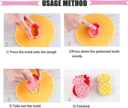 8Pcs Fruit Cookie Cutters Set 3D Plastic Biscuits Mold for Baking, DIY Cake Decor Grape, Banana, Strawberry, Apple Shape Cookie Molds for Party (I8)