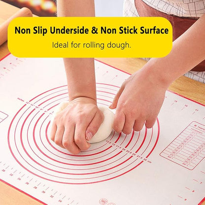 16" x 24" Large Silicone Pastry Mat for Rolling Dough Non Slip,Silicone Baking Mat Non Stick,Cilicone Fondant Mat Pie Cookie Dough Rolling Mat Kneading Cutting Mat with Measurement (Red-L)