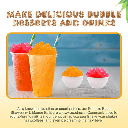 Fanale Strawberry Mango Popping Boba Pearls, Vegan, Non GMO, Gluten Free, Fat Free, Perfect for Bubble Tea, Smoothies, Ice Cream, Desserts, and Beverage 2 lb (1 lb X 2).