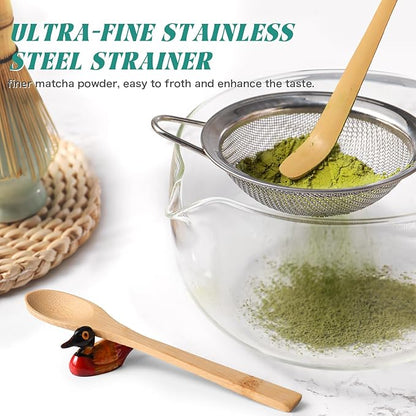 Matcha Whisk Set,MatchaSet with Bamboo Matcha Whisk and Ceramic Holder, Bamboo Scoop+Wooden Spoon,Scoop Holder,Sifter-Complete Matcha Tea Set,6 Pcs Matcha Kit,Tools for Matchas Ceremonial Grade Kit