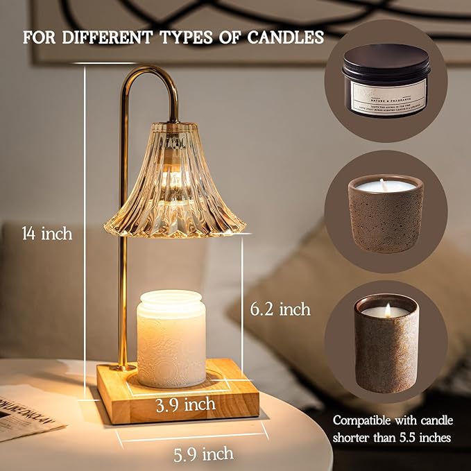 Candle Warmer Lamp with Timer, Candle Wax Warmer Flower Lamp Dimmable, Birthday Day Gifts for Mom Women, Home Fragrance Accessories for Dorm Room Decor