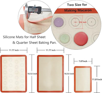 Silicone Baking Mats Set of 4, Non Stick Reusable Silicone Liners for 11" x17" Half Sheet and 8" x 12" Quarter Sheet for Baking Macaron/Cookie/Bread/Pastry