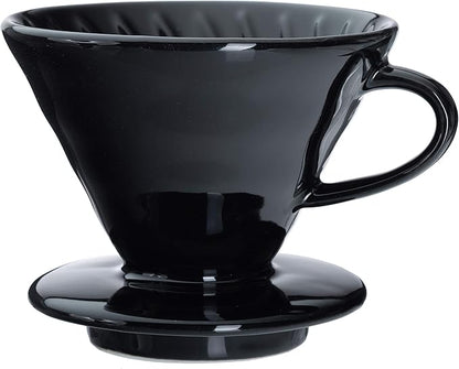 Pour Over Coffee Dripper - Ceramic Slow Brewing Accessories for Home, Cafe, Restaurants - Easy Manual Brew Maker Gift - Strong Flavor Brewer - V01 Paper Cone Filters - Black, 1 Cup