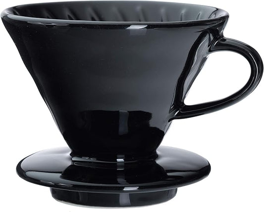 Pour Over Coffee Dripper - Ceramic Slow Brewing Accessories for Home, Cafe, Restaurants - Easy Manual Brew Maker Gift - Strong Flavor Brewer - V01 Paper Cone Filters - Black, 1 Cup