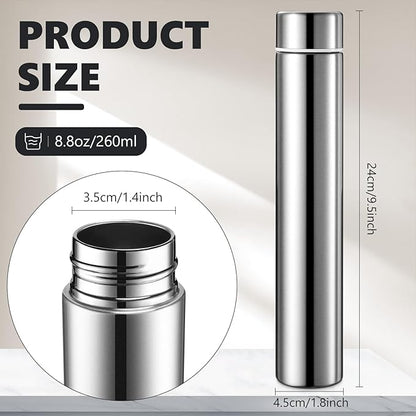 Vesici Slim Water Bottle 8.8 oz Small Stainless Steel Purse Compact Insulated Water Bottles Camping Travel Backpack Pocket Flask for Car Cold Coffee Tea(Silver,4 Pack)