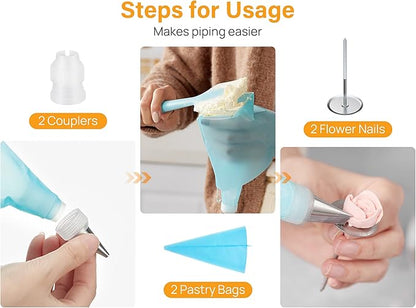 Kootek 42pcs Piping Bags and Tips Set, Cake Decorating Supplies Kits for Baking with 36 Numbered Frosting Icing Tips, 2 Reusable Pastry Bags, Easy Carry Storage Box and Other Baking Tools