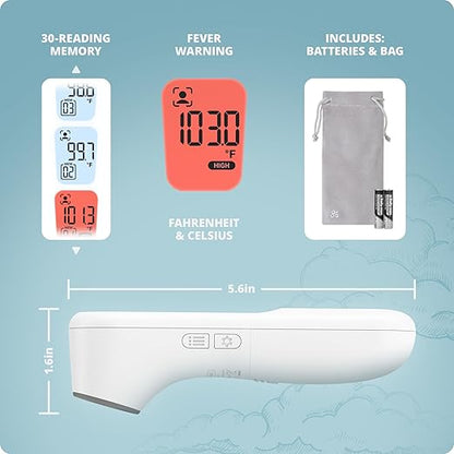 Greater Goods No-Touch Infrared Digital Thermometer for Adults, Kids, and Babies, Forehead Thermometer with Ergonomic Grip, Fever Alarm, White