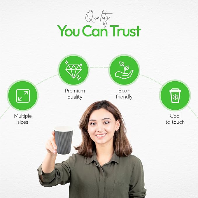 Restaurantware-12 Ounce Disposable Coffee Cups, 500 Ripple Wall Hot Cups For Coffee - Lids Sold Separately, Rolled Rim, Gray Paper Insulated Coffee Cups, For Hot Coffee, Tea, And More