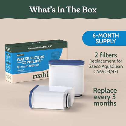 Roobi Philips Compatible Water Filters. Specially Designed for Philips Saeco Coffee Machines, Carbon Neutral Philips Aqua Clean Water Filters. 2 Pack, 6 Months Supply.