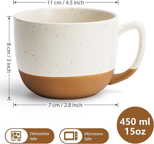 MIAMIO – 15 Ounce, Set of 4 Ceramic Latte Mug – Elegant Modern Coffee Mug Set for Cafe, Latte, Tea, Hot Cocoa - Drinks Dishwasher & Microwave Safe – Aura Collection (Creamy Cocoa, Coffee Mug(4x))