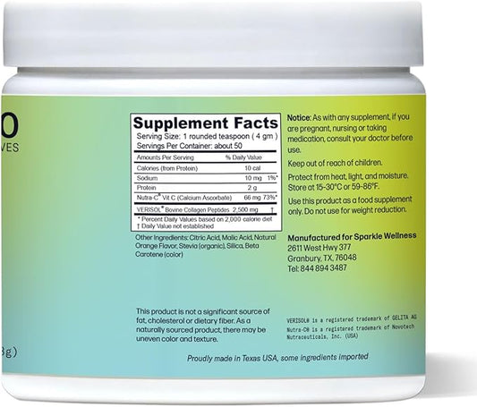 Sparkle Wellness VERISOL Bioactive Hydrolyzed Collagen Peptides | Collagen Powder Supplement with Vitamin C for Skin, Hair & Nail Health | Skin Boost (Orange) [50-Serves]