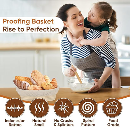 Bread Proofing Basket Set, Oval 10" Sourdough Proofing Basket for Bread Making Tools and Supplies, Sourdough Bread Baking Supplies, Ideal Basket Gift Set for Artisan Bakers