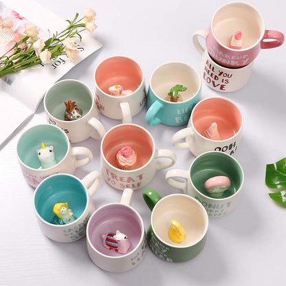 Penguin Ceramic Cup Hidden 3D Animal Inside Mug,12 oz Cute Cartoon Handmade Figurine Mugs,Christmas Birthday Surprise for Friends Family or Kids (Penguin)