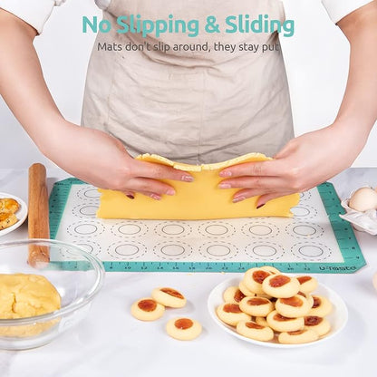 U-Taste 446ºF Heat Resistant Macaron Silicone Baking Mat, Non Stick Reusable Cookies Pastry Sheet Liner with Edge Enhancement Circle Measurement (Half/Jelly Roll/Quarter Sheets Size, Aqua Sky)
