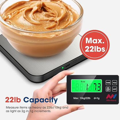 Mik-Nana Food Scale, 22lb Digital Kitchen Scale with 7 Units Wireless LCD Display & Tare Function, Stainless Steel Weight Grams and Ounces for Baking, Cooking and Meal Prep (Batteries Included)