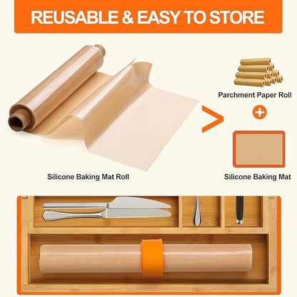 Silicone Baking Mat Roll -12IN x 10FT Non Stick Heat Resistant Food Grade Baking Mats, No Slip Reusable Freeze Dryer Mat,Pastry Mat,Countertop Protector Mat, Washable Oil-Proof Refrigerator Liners