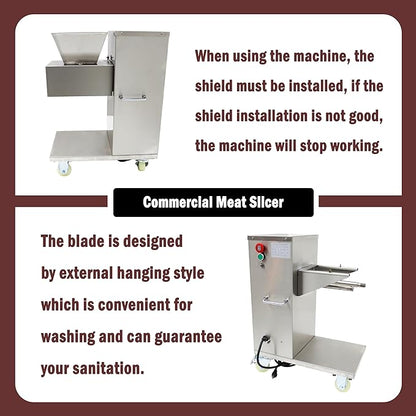 Commercial Meat Cutter Machine Meat Slicer Machine Electric TJ-130L Stainless Steel with 4.5mm Blade 110V 750W 400KG/H for Catering Businesses