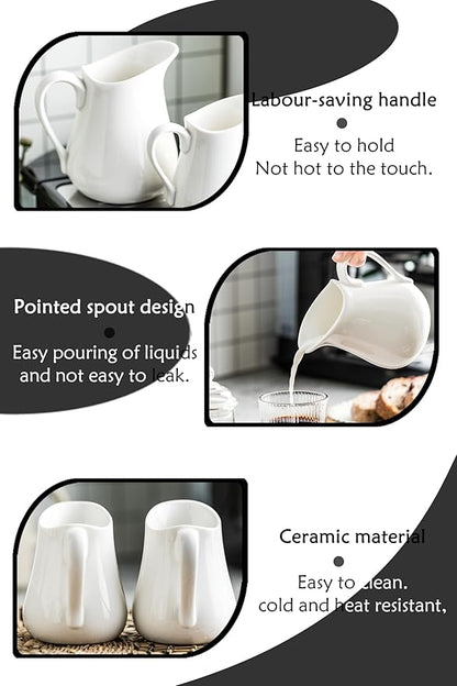 LYEOBOH 9 OZ Creamer Pitcher, Small White Creamer Pitcher for Coffee, Milk, Modern Kitchen Accessory - Ceramic