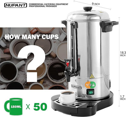 Commercial Coffee Urn 50 Cup/8L Coffee Dispenser with Upgraded Percolator, 304 Stainless Steel Hot Water Urn Beverage Dispenser with Keep Warm Mode, Large Coffee Maker for Catering Party