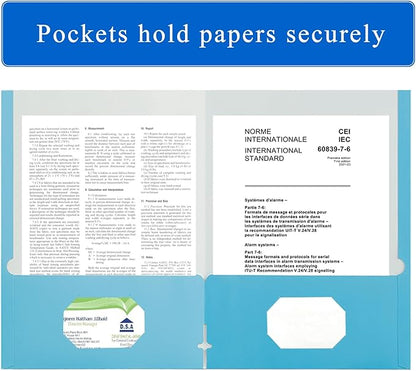 Zzrywuty File Folders with Pockets Letter Size, 50-Pack Paper Folders with Card Slot, Two Pocket Folders for School Students, Businessmen, Home and Office Workers（Light Blue）