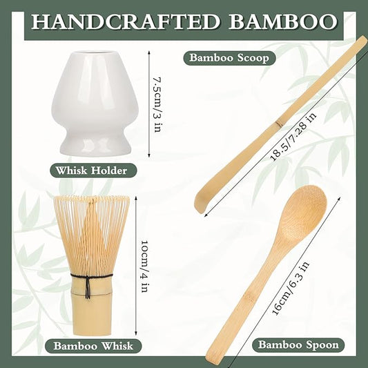 Matcha Whisk with Matcha Whisk Holder Bamboo Whisk Scoop Spoon Unique Gifts for Women Men Girl Friend Home Kitchen Decor Gifts for Tea Enthusiasts Christmas White