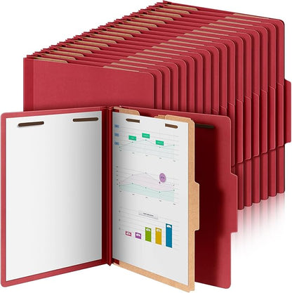 36 Pcs Classification Folders Letter Size, Back to School Supply for Teacher, Student, 1 Divider Pressboard File Folder Bulk with 2 Fasteners, 3.5 Inch Expanding File Organizer (Red)