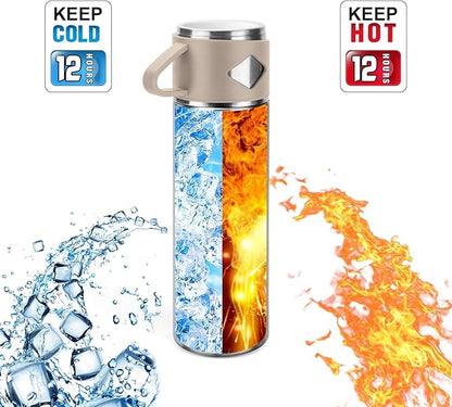 Stainless Steel Thermo 700ml/23.7oz Vacuum Insulated Bottle with Cup for Coffee Hot drink and Cold drink water flask.(Brown,Single)