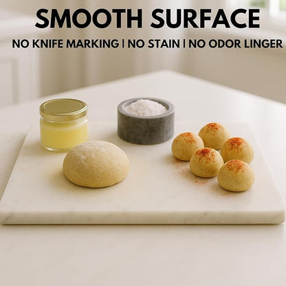 Marble Pastry & Cutting Board – 10x14 Inch Natural Stone Slab with Non-Slip Feet for Dough, Cheese, Baking, Serving, Charcuterie, Trivet – Easy to Clean Gift Tray.
