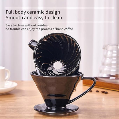 Pour Over Coffee Maker, Single Cup Coffee Dripper, Manual Porcelain Slow Brewing Accessories for Travel, Camping, Office, Home, Cafe, Coffee Gifts (Black, Large)