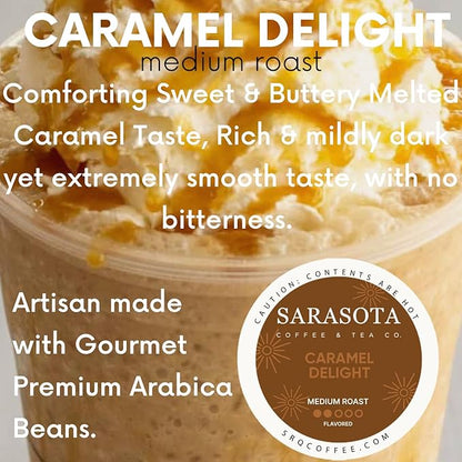 Sarasota K-Cup Coffee Pods | Medium Roast Flavored Coffee | Salted Caramel Cream | Single Serve for Keurig Brewers | Gourmet, Low Acid, Mold Free | 24 Count