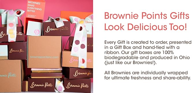 Brownie Points Brownie Points 16-Baby Brownies Gift Box. Individually Wrapped-Fudge Chocolate Brownies Gourmet gift for him, her, and friends. (Gift box and a Bow with 16 Brownies - BP_BABY16) Gourmet Sweet Desserts