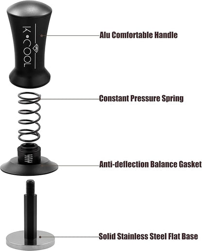 K COO Espresso Tamper, Premium Barista Tools Coffee Tamper with Calibrated Spring 30lb, 100% Stainless Steel Flat Base Tamper with Scale Mark Fits for Breville 54mm Portafilter Basket (53mm, Black)