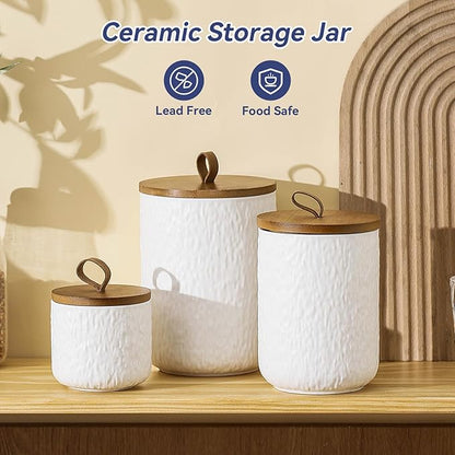 Kitchen Canisters for Countertop, Ceramic Coffee Canisters with Airtight Lids Food Storage Jars Sugar Container for Kitchen Counter Tea, Coffee Beans, Spice (#001White-Set of 3)