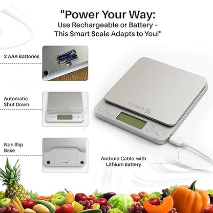 Rechargeable Digital Food Scale for Kitchen with Gram and Ounce – Smart Kitchen Scale for Food Products, Baking, Sourdough Bread Making, Cooking, Weight Loss, Jewelry & Packages (0.1g/5kg)