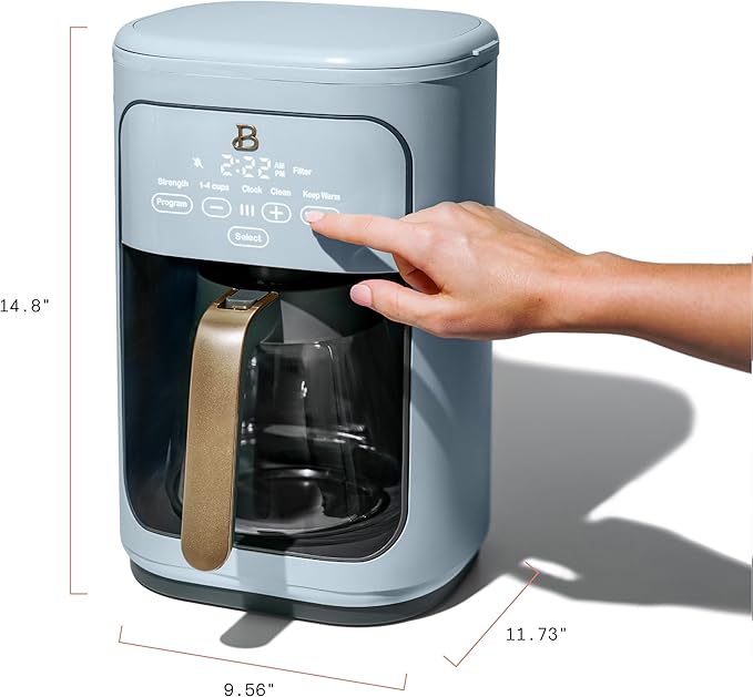 Beautiful Coffee Maker, 14-Cup, Touch Display, Programmable, 1200W, Stainless Steel, Keep Warm, 24h Timer dishwasher-safe (Cornflower Blue)